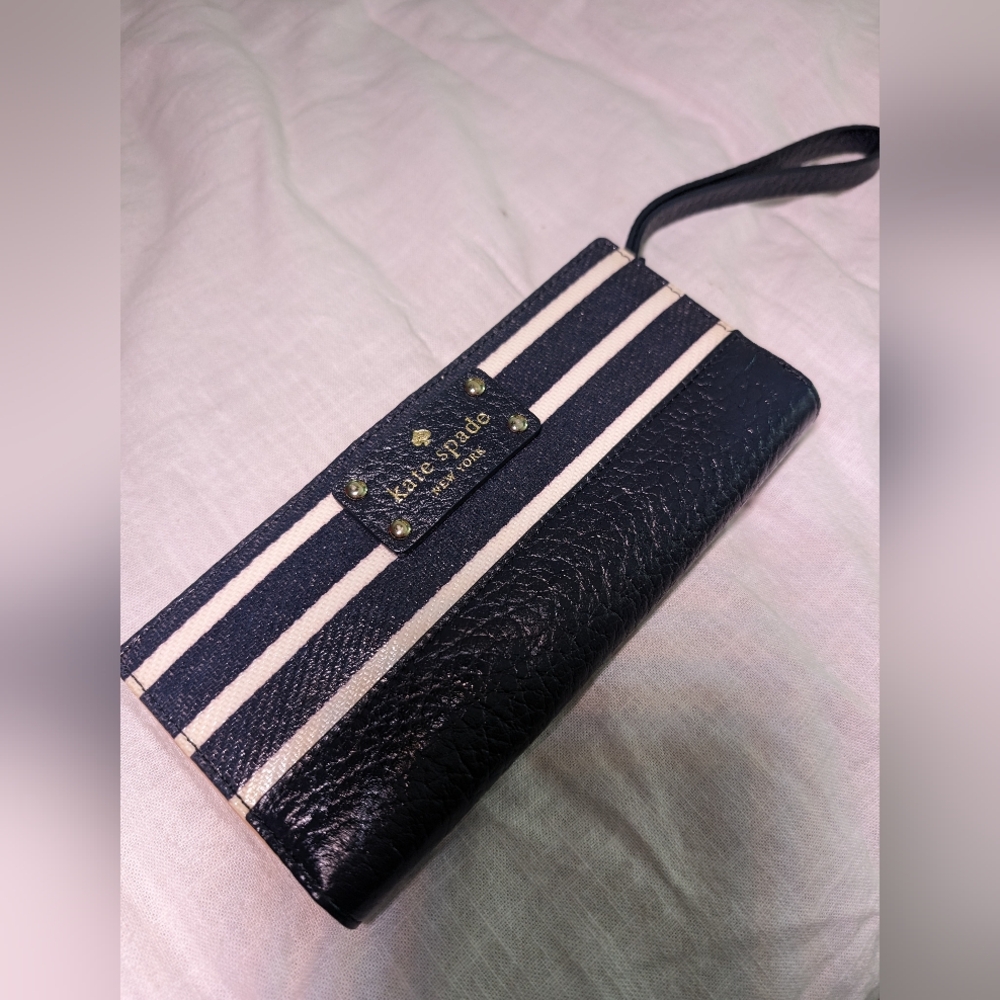 kate spade Black and White Striped Wristlet Wallet